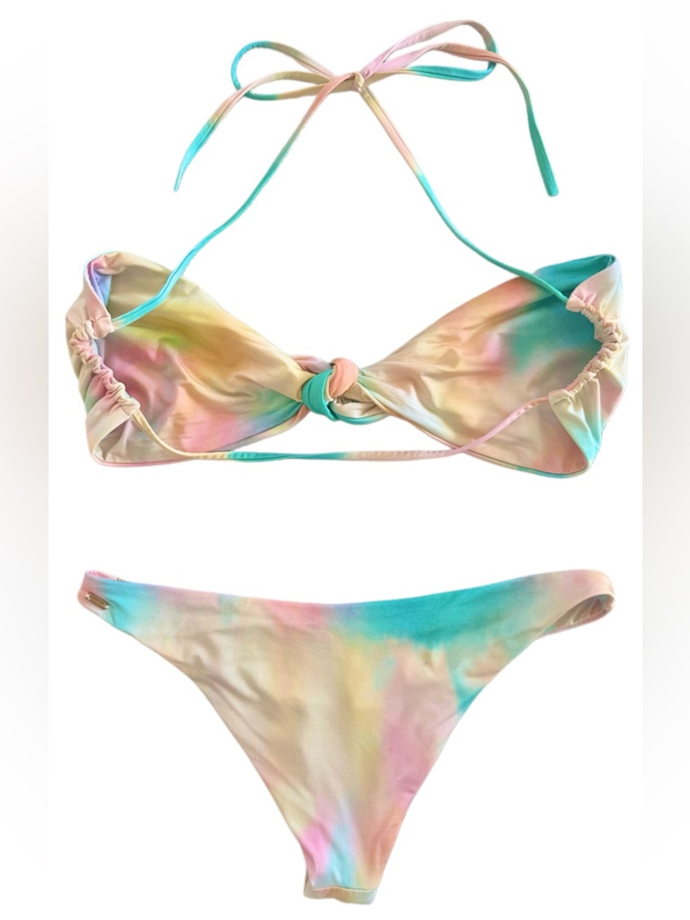 Bond-Eye Australia Pastel Tie Dye Bikini Set S Knot Front Top Cheeky Bottom - Picture 3 of 7